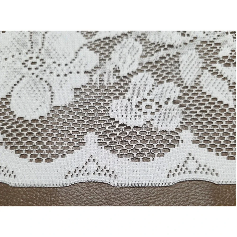 White Floral Lace Valance Curtain Scalloped Edge Sheer Rose Pattern 2 Panels
